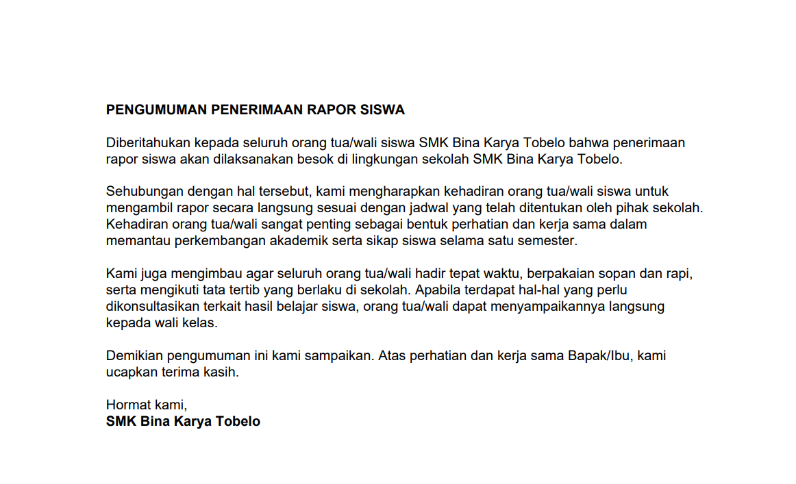 📢 PENGUMUMAN PENERIMAAN RAPOR SISWA 📢